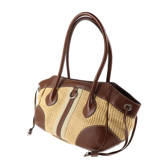 Prada Bag Basket Tan Straw Leather - Picture 1 of 9